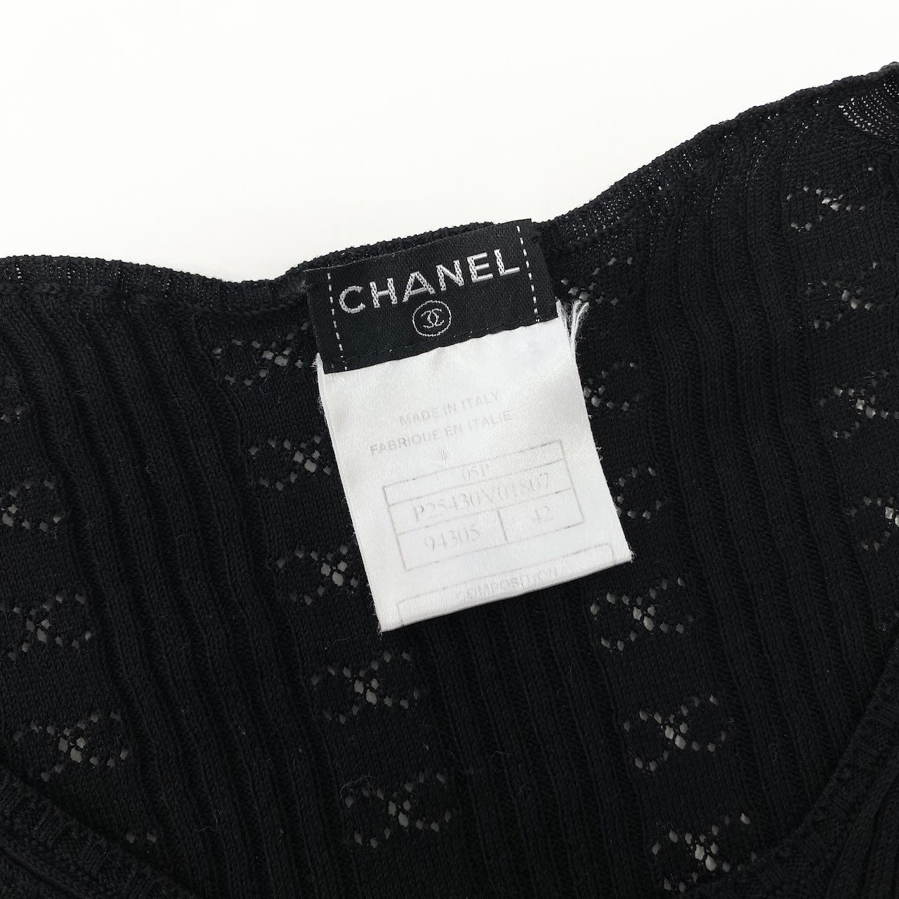 Chanel Ce8 CC Logo Jacquard Tight Knit Top 42 Black Cotton 100 Top Sweater — view 7