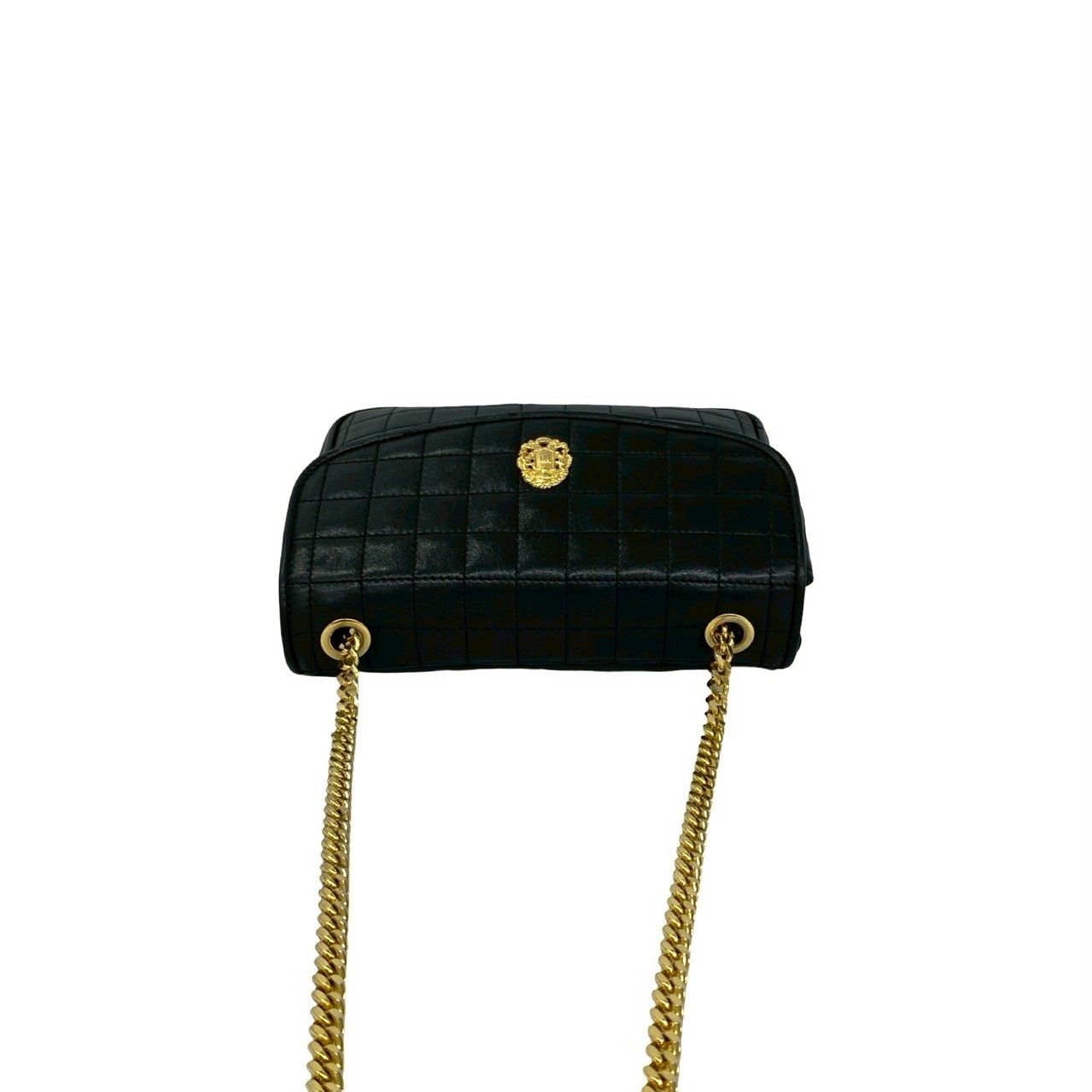 Celine Vintage Triomphe Logo Quilted Leather Chain Shoulder Bag Black — view 4