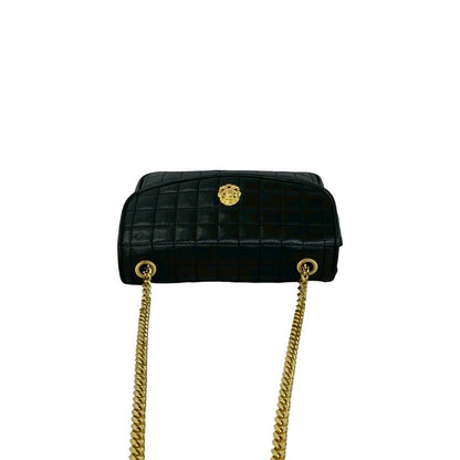 Celine Vintage Triomphe Logo Quilted Leather Chain Shoulder Bag Black — view 4