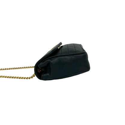 Celine Vintage Triomphe Logo Quilted Leather Chain Shoulder Bag Black — view 5