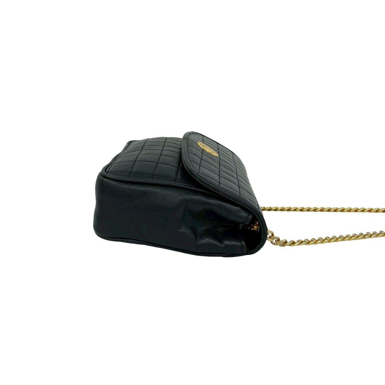 Celine Vintage Triomphe Logo Quilted Leather Chain Shoulder Bag Black — view 6