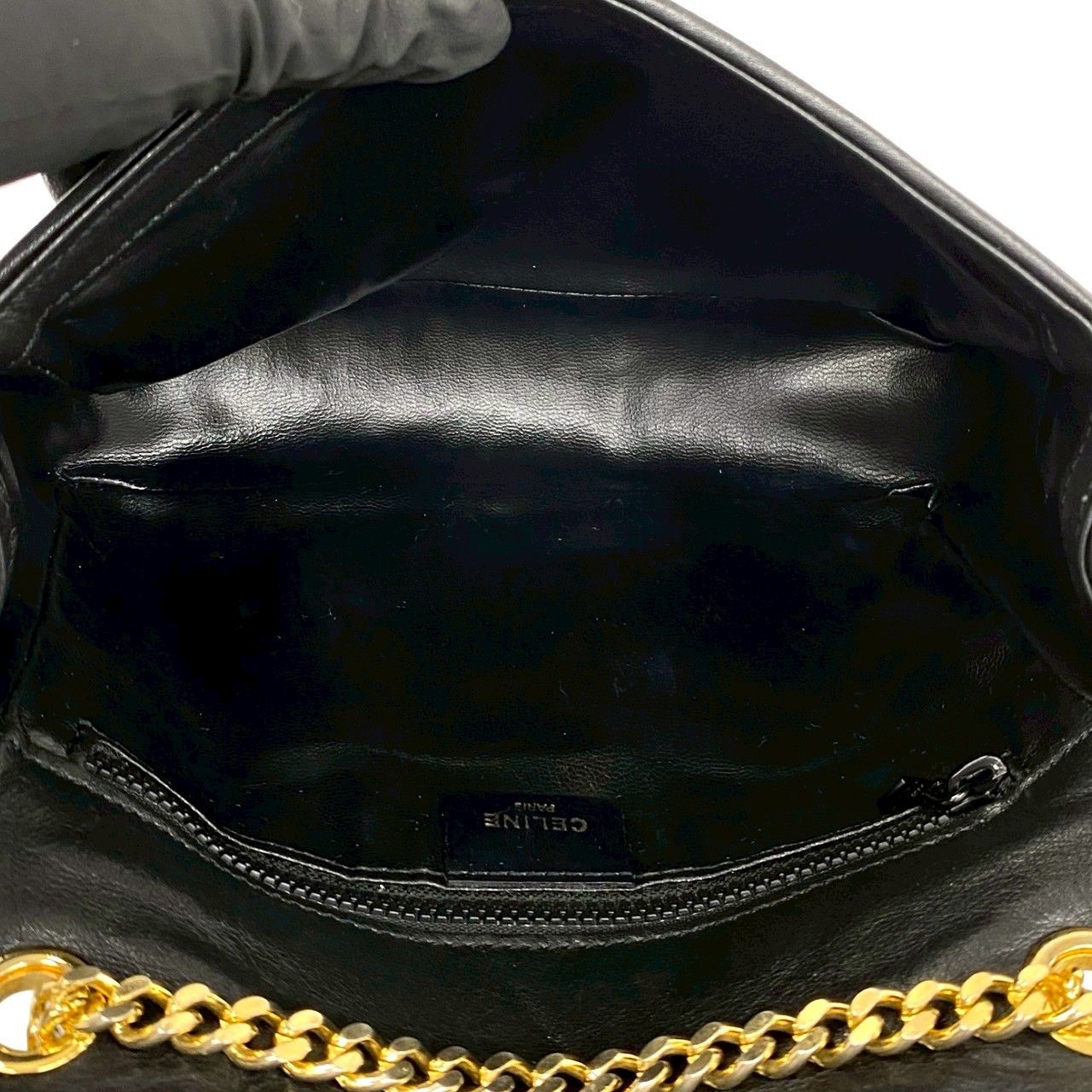 Celine Vintage Triomphe Logo Quilted Leather Chain Shoulder Bag Black — view 9