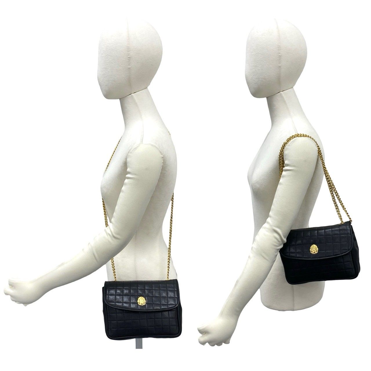 Celine Vintage Triomphe Logo Quilted Leather Chain Shoulder Bag Black — view 2