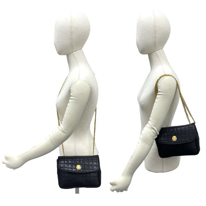 Celine Vintage Triomphe Logo Quilted Leather Chain Shoulder Bag Black — view 2