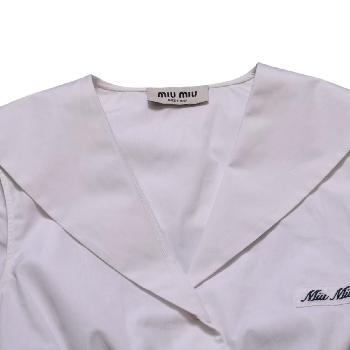 Miu Miu Poplin Top Sailor Style White Shirt Blouse Logo Embroidery — view 3