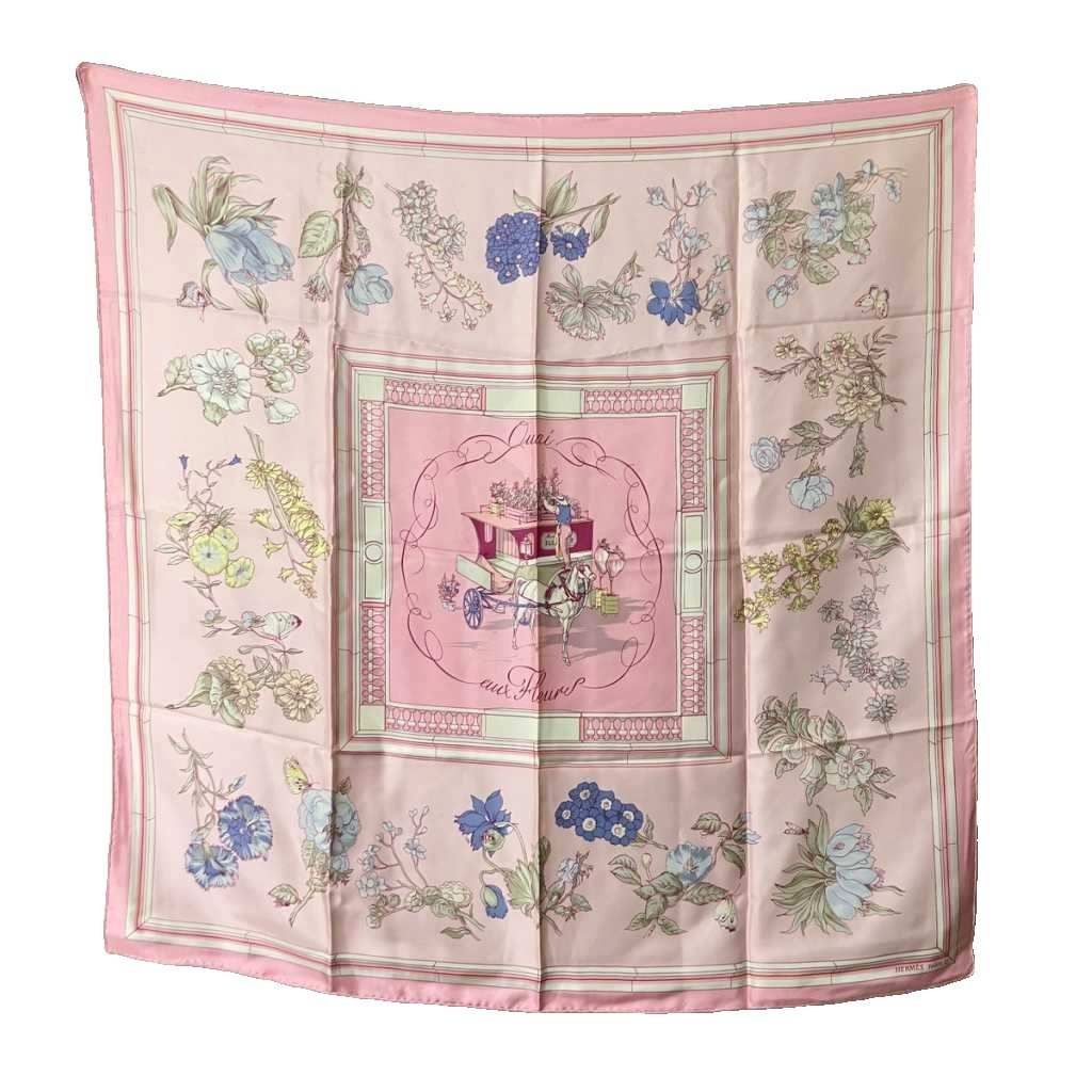 Hermes Carre 90 Flower Blooming Coastal Street Scarf All Over Pattern Pink