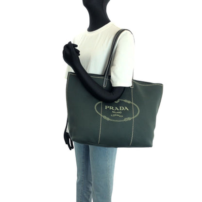 Prada Khaki Green Leather Neoprene Tote Shoulder Bag — view 7