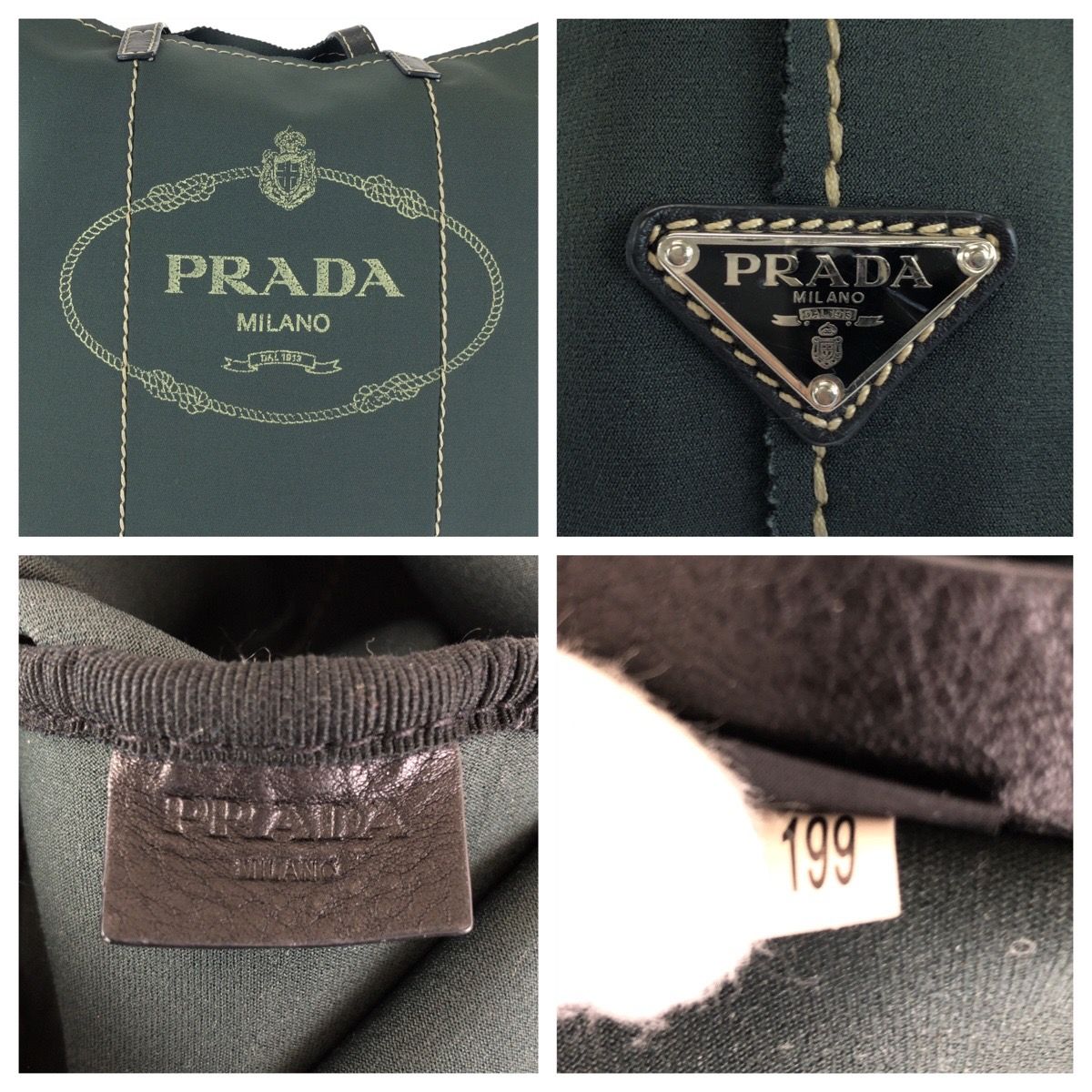 Prada Khaki Green Leather Neoprene Tote Shoulder Bag — view 4