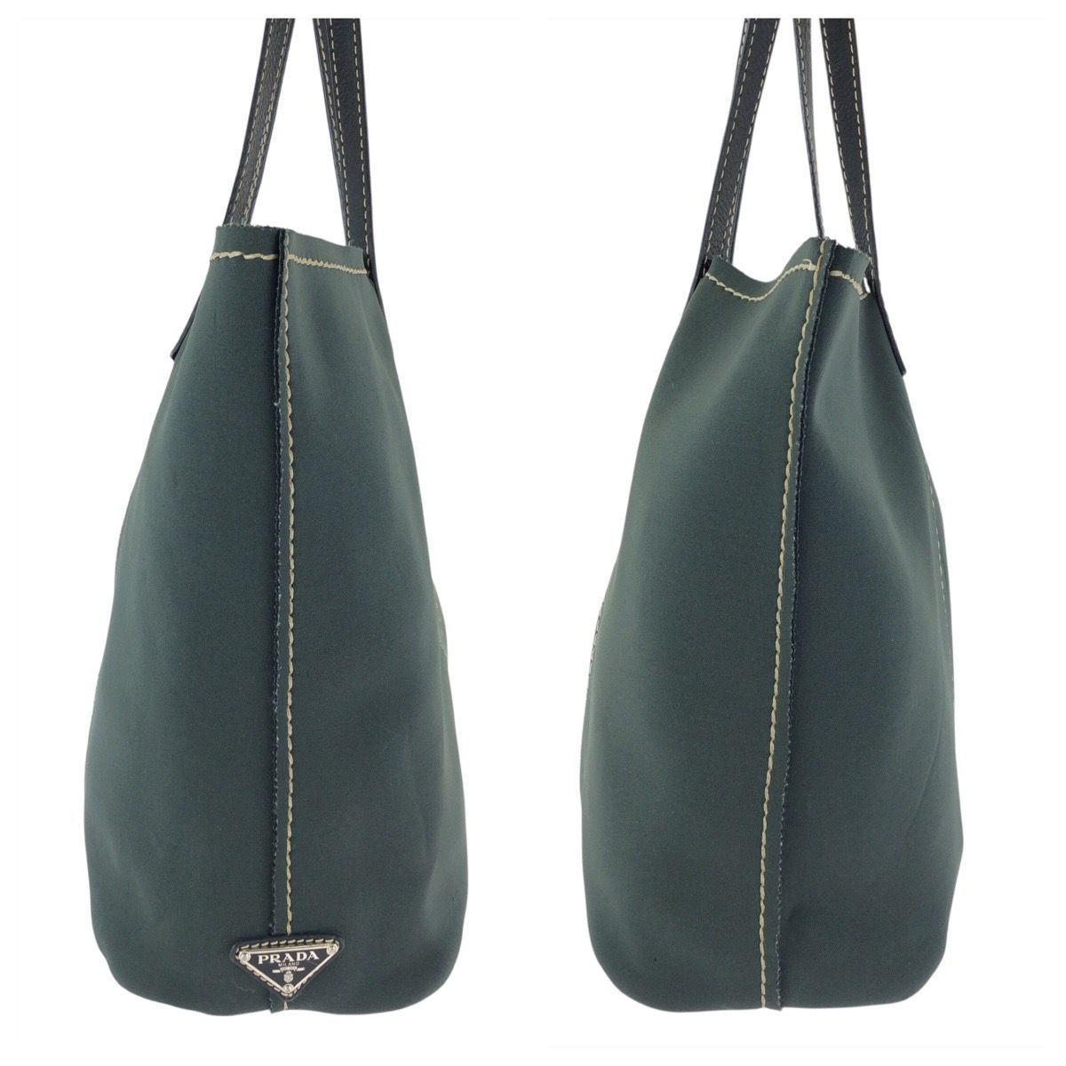 Prada Khaki Green Leather Neoprene Tote Shoulder Bag — view 8