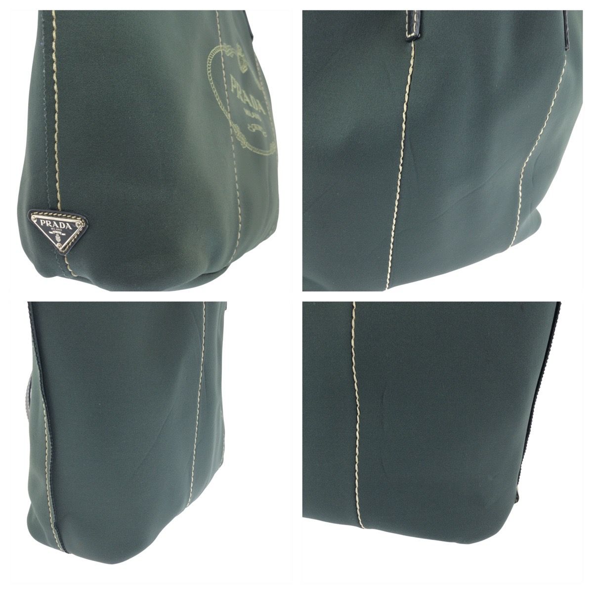 Prada Khaki Green Leather Neoprene Tote Shoulder Bag — view 5