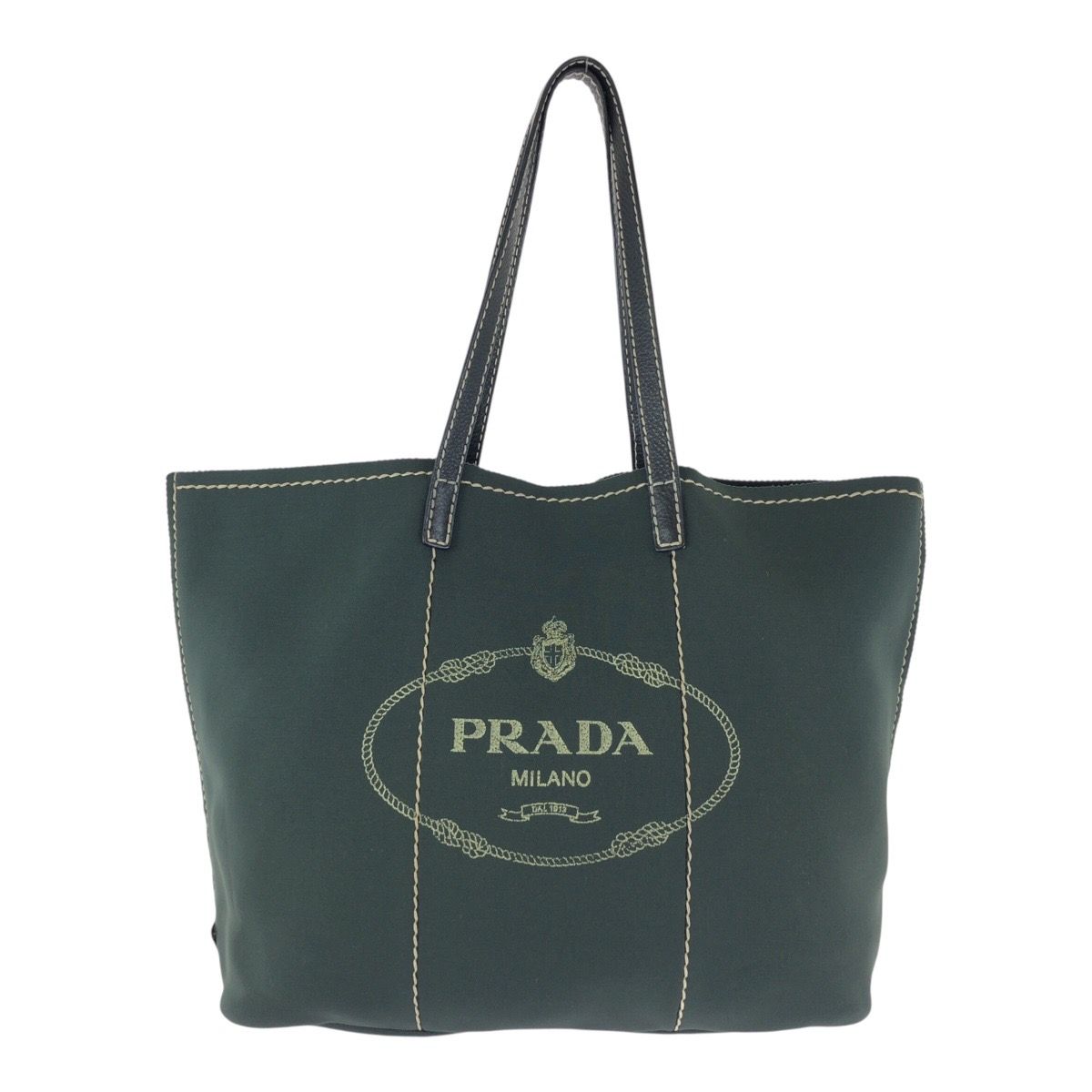 Prada Khaki Green Leather Neoprene Tote Shoulder Bag