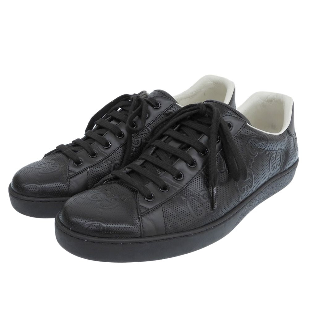 Gucci GG Embossed Perforated Leather Ace Sneakers Shoes Black 11