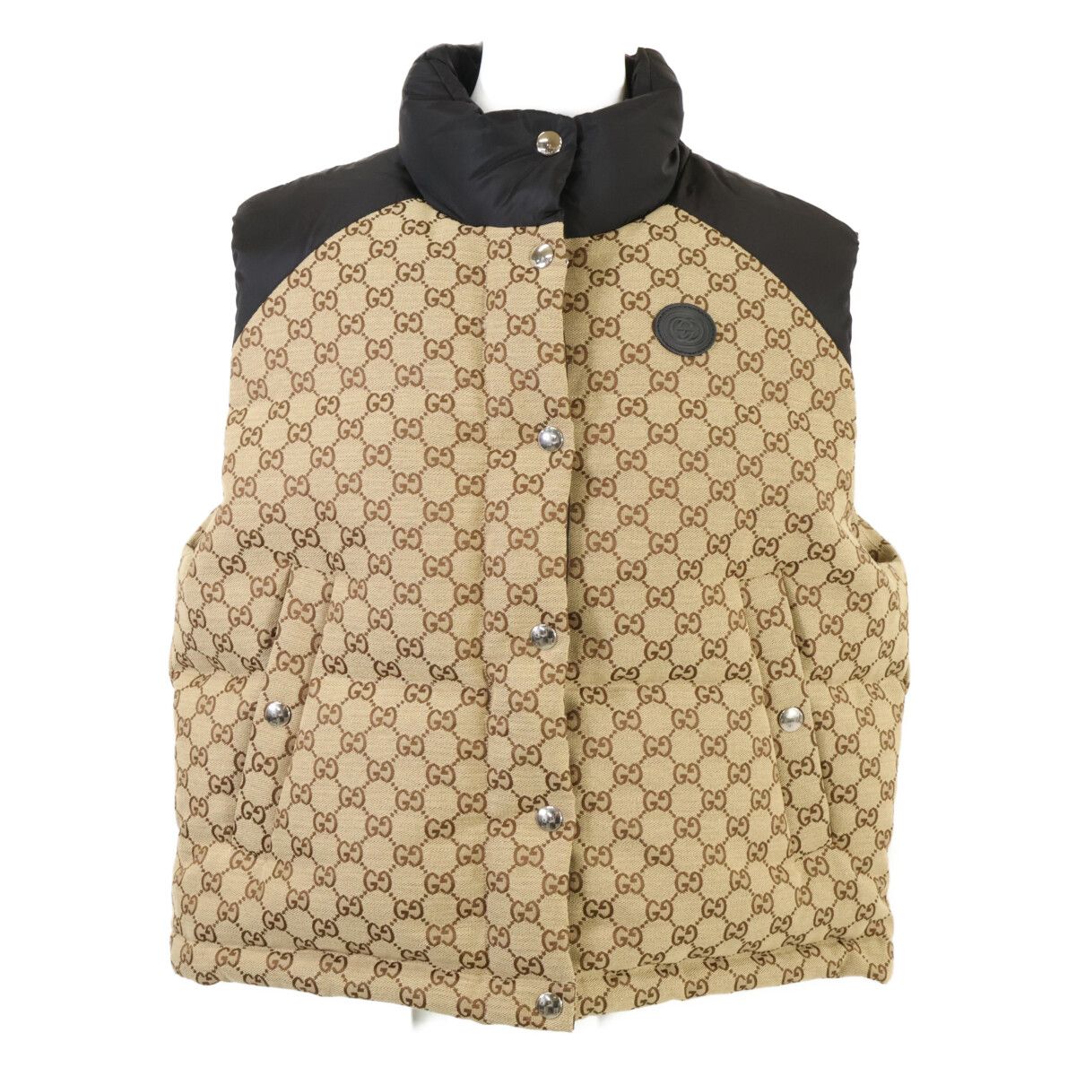 Gucci GG Cotton Canvas Logo Patch Trim Down Jacket Vest 36