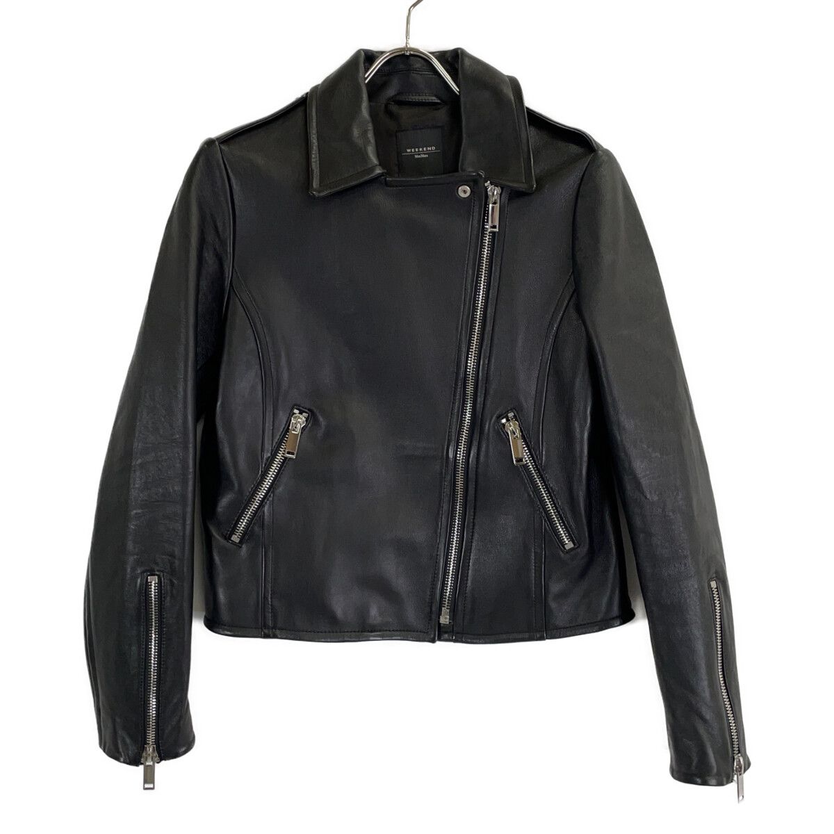Max Maraweekend Black Lambskin Double Rider's Jacket 38