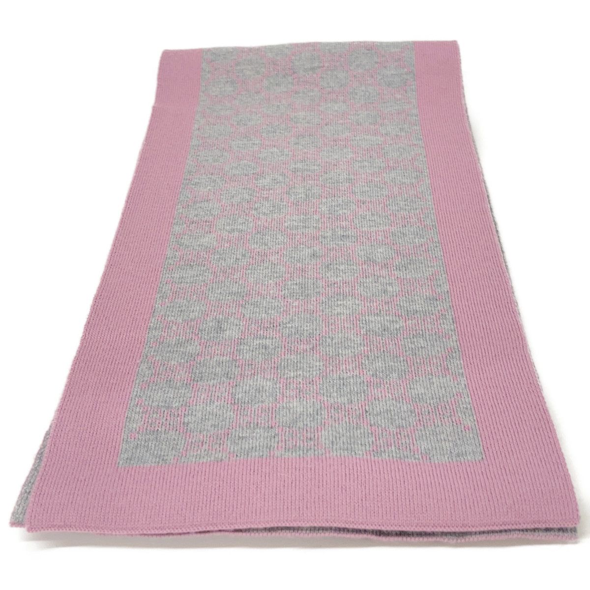 Gucci Gray Pink Wool GG Scarf — view 2