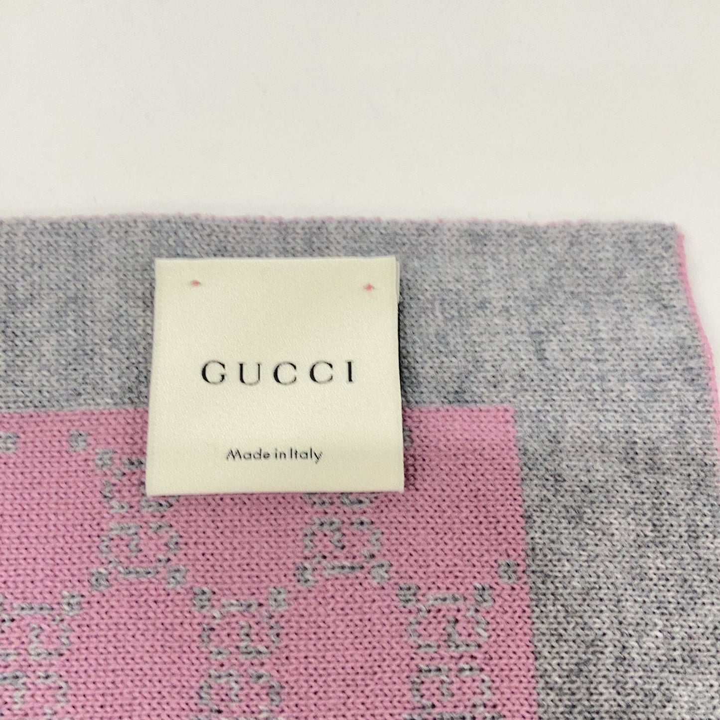 Gucci Gray Pink Wool GG Scarf — view 3