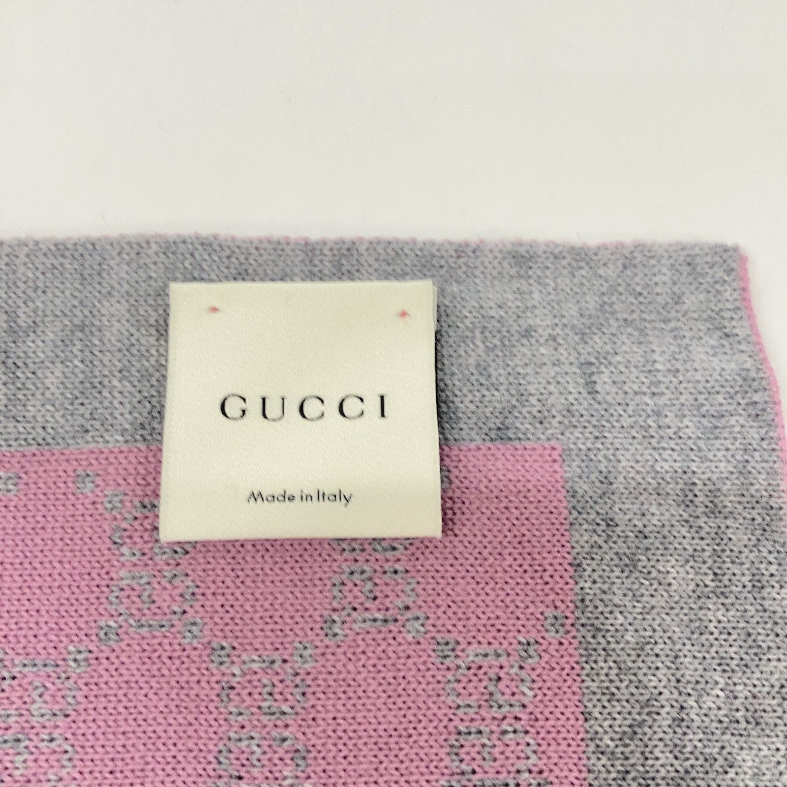 Gucci Gray Pink Wool GG Scarf — view 3