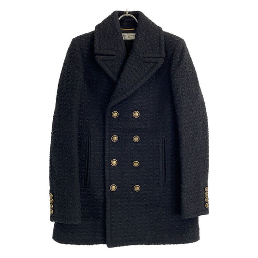 Saint Laurent Paris Black Wool Tweed Double Breasted Pea Coat 36