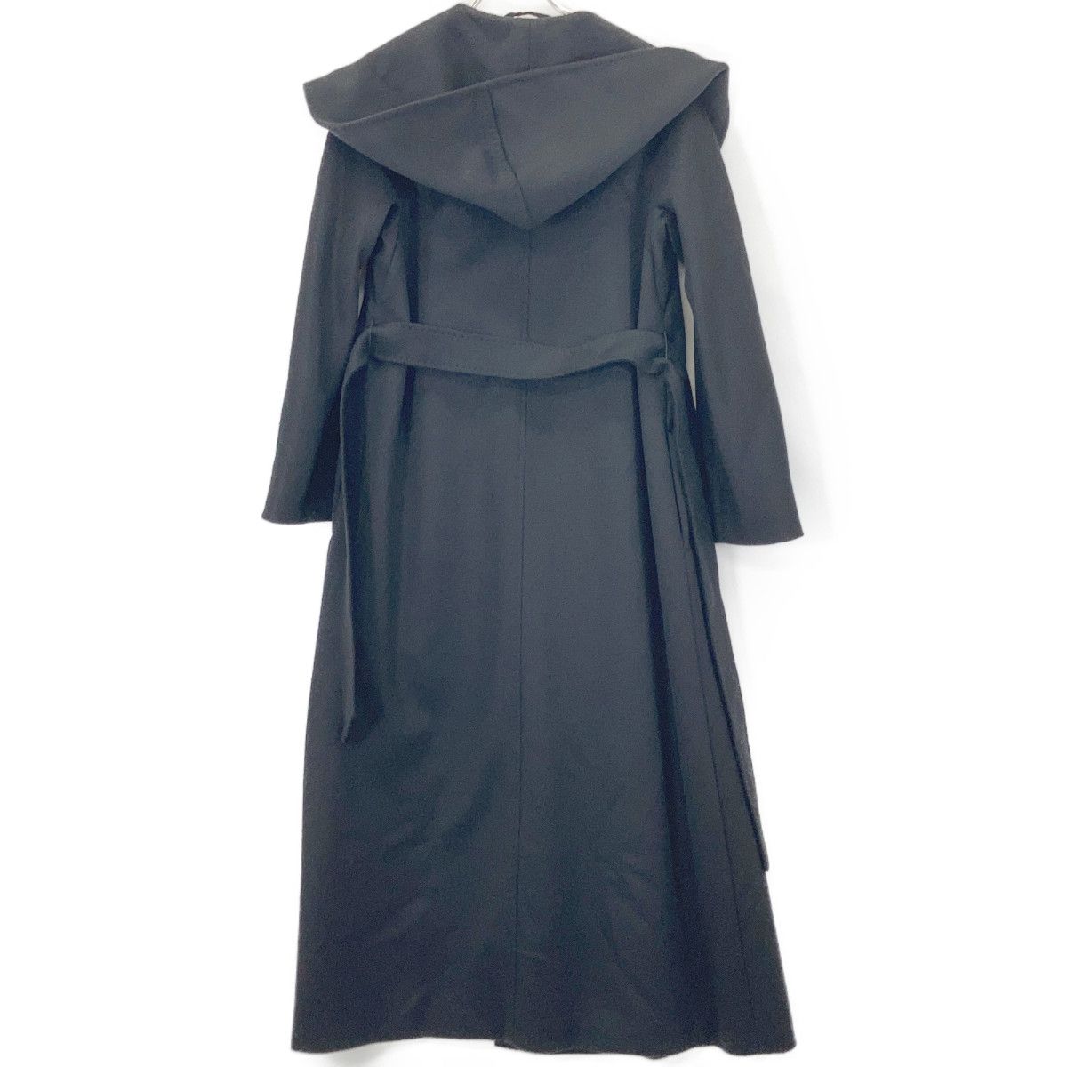Max Mara Maxmara Studio Black Wool Belt Hooded Coat 34 — view 2