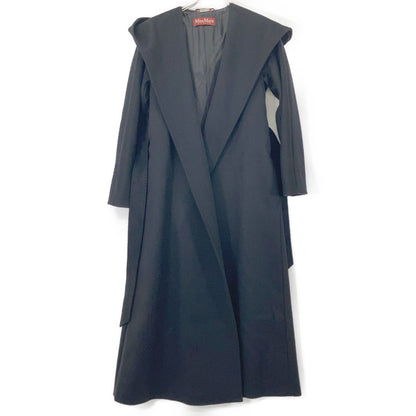 Max Mara Maxmara Studio Black Wool Belt Hooded Coat 34