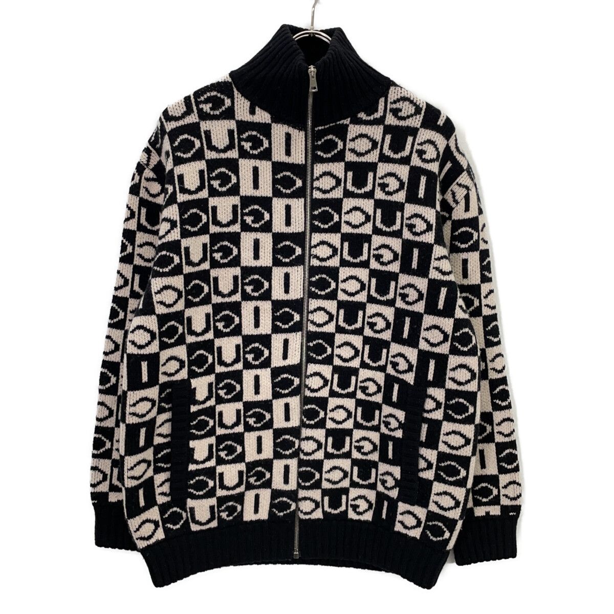 Gucci Black White Logo Jacquard Zip Up Knit Jacket XS