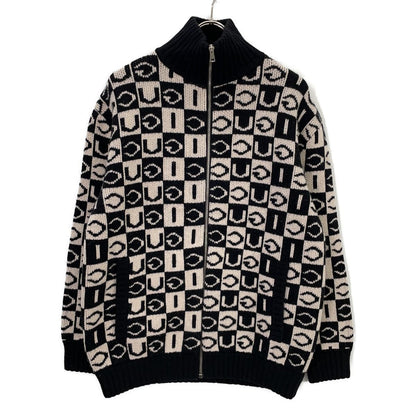 Gucci Black White Logo Jacquard Zip Up Knit Jacket XS