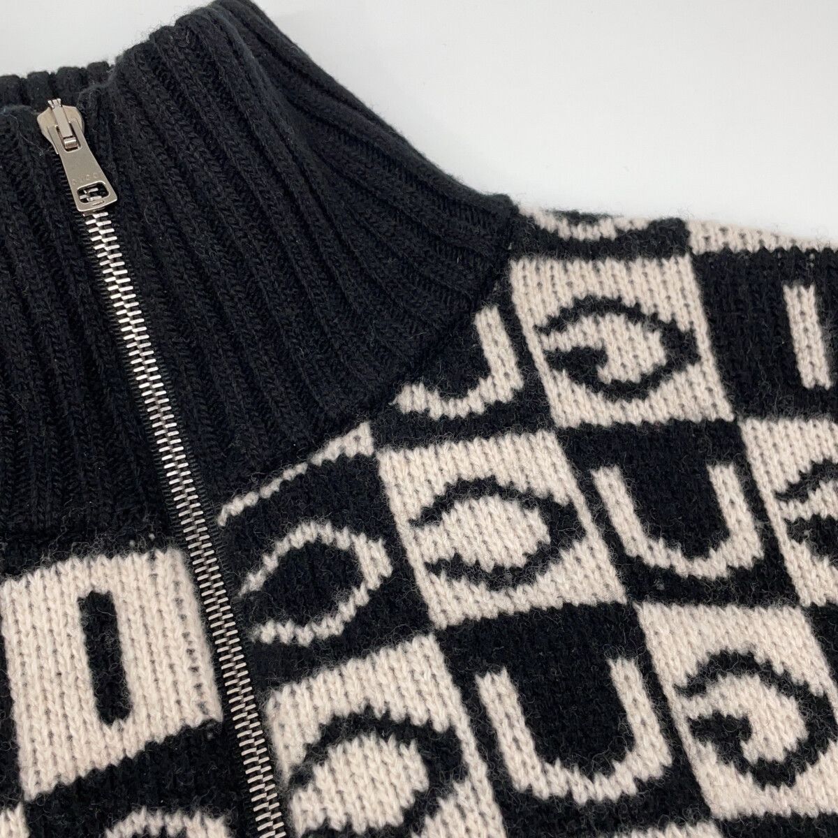 Gucci Black White Logo Jacquard Zip Up Knit Jacket XS — view 6