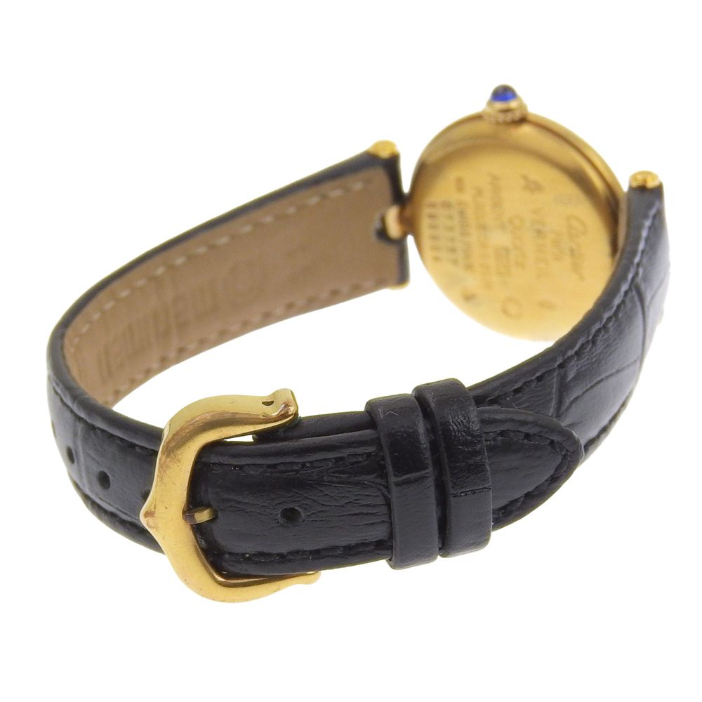 Cartier Must Vandom Vermeil 925 Sterling Silver Embossed Leather Gold Quartz — view 4