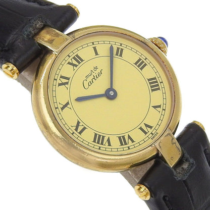 Cartier Must Vandom Vermeil 925 Sterling Silver Embossed Leather Gold Quartz — view 3