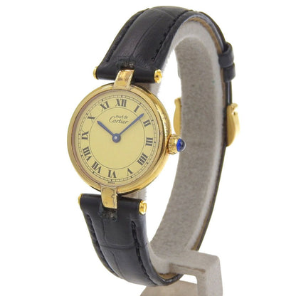 Cartier Must Vandom Vermeil 925 Sterling Silver Embossed Leather Gold Quartz — view 2