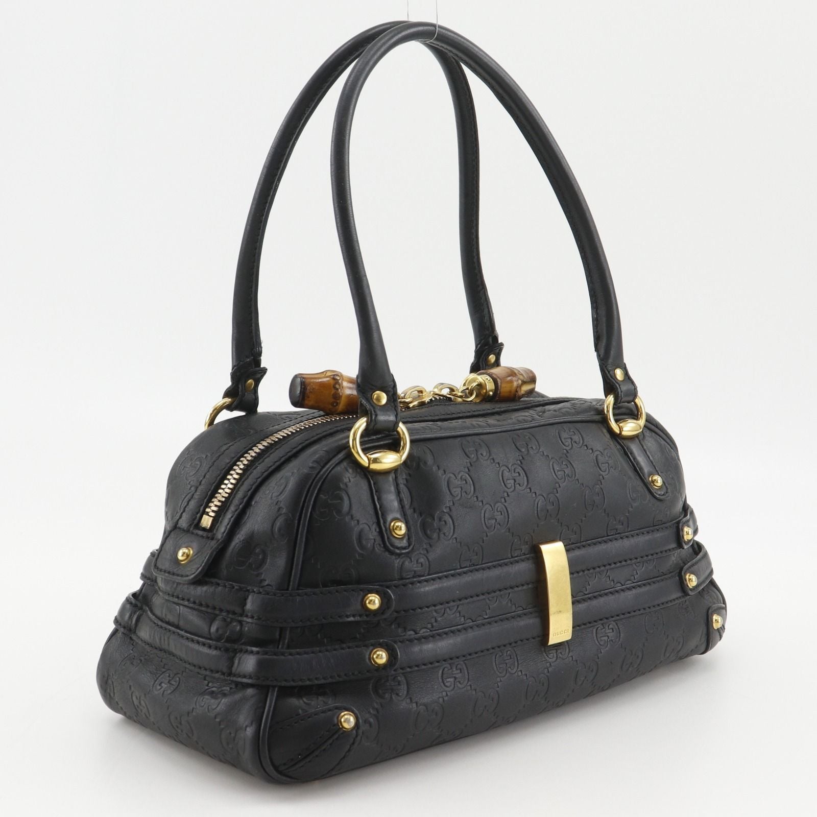 Gucci Guccissima Horsebit Bamboo Out of Print Embossed Leather Gold Handbag — view 3
