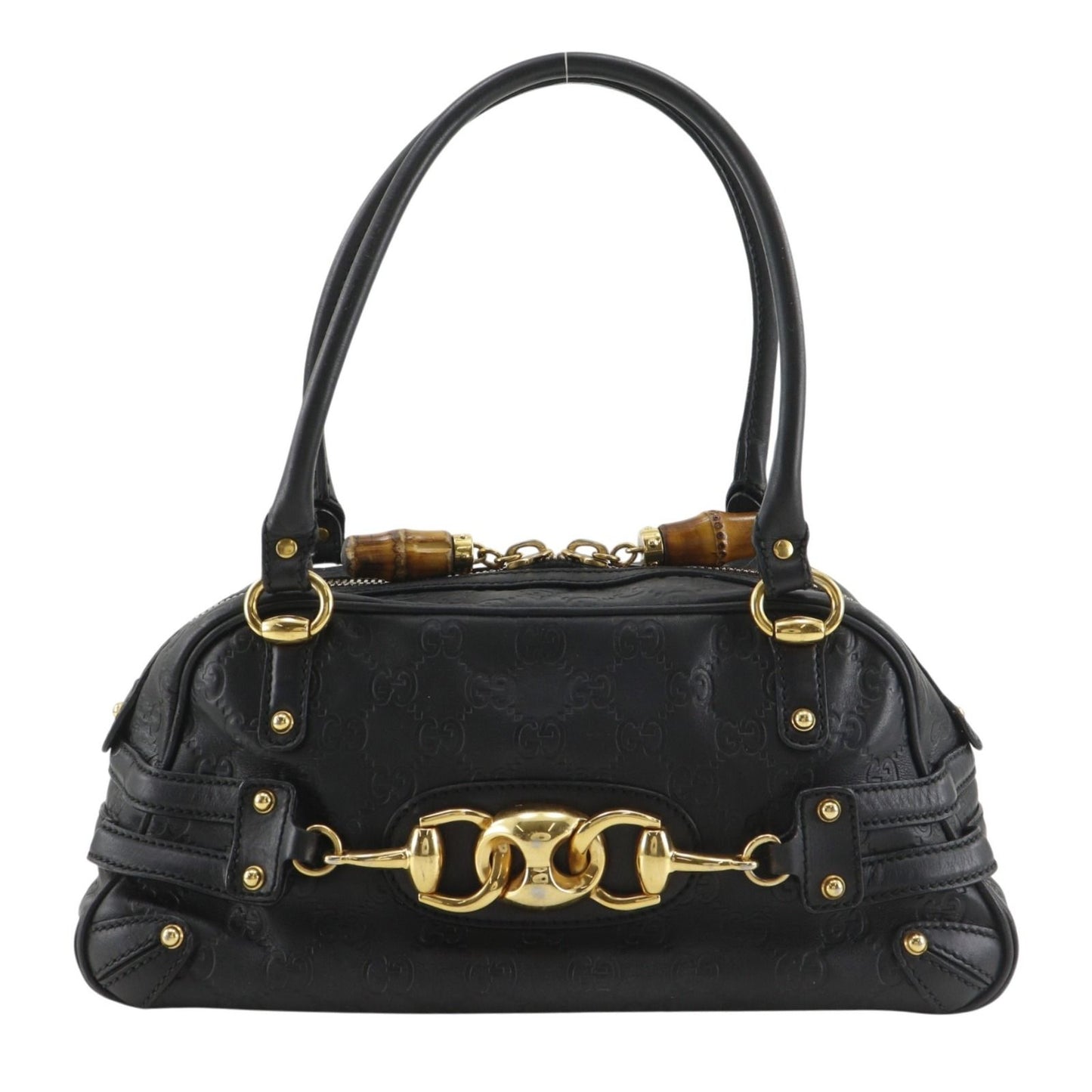 Gucci Guccissima Horsebit Bamboo Out of Print Embossed Leather Gold Handbag