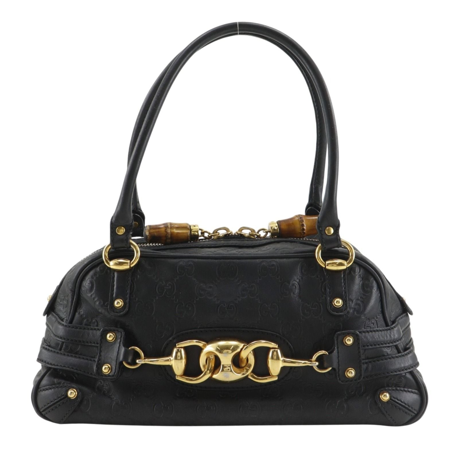 Gucci Guccissima Horsebit Bamboo Out of Print Embossed Leather Gold Handbag