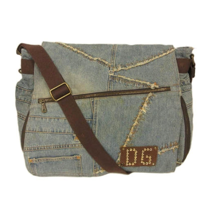 Dolce & Gabbana Denim Messenger Bag Distressed Studs Logo Indigo