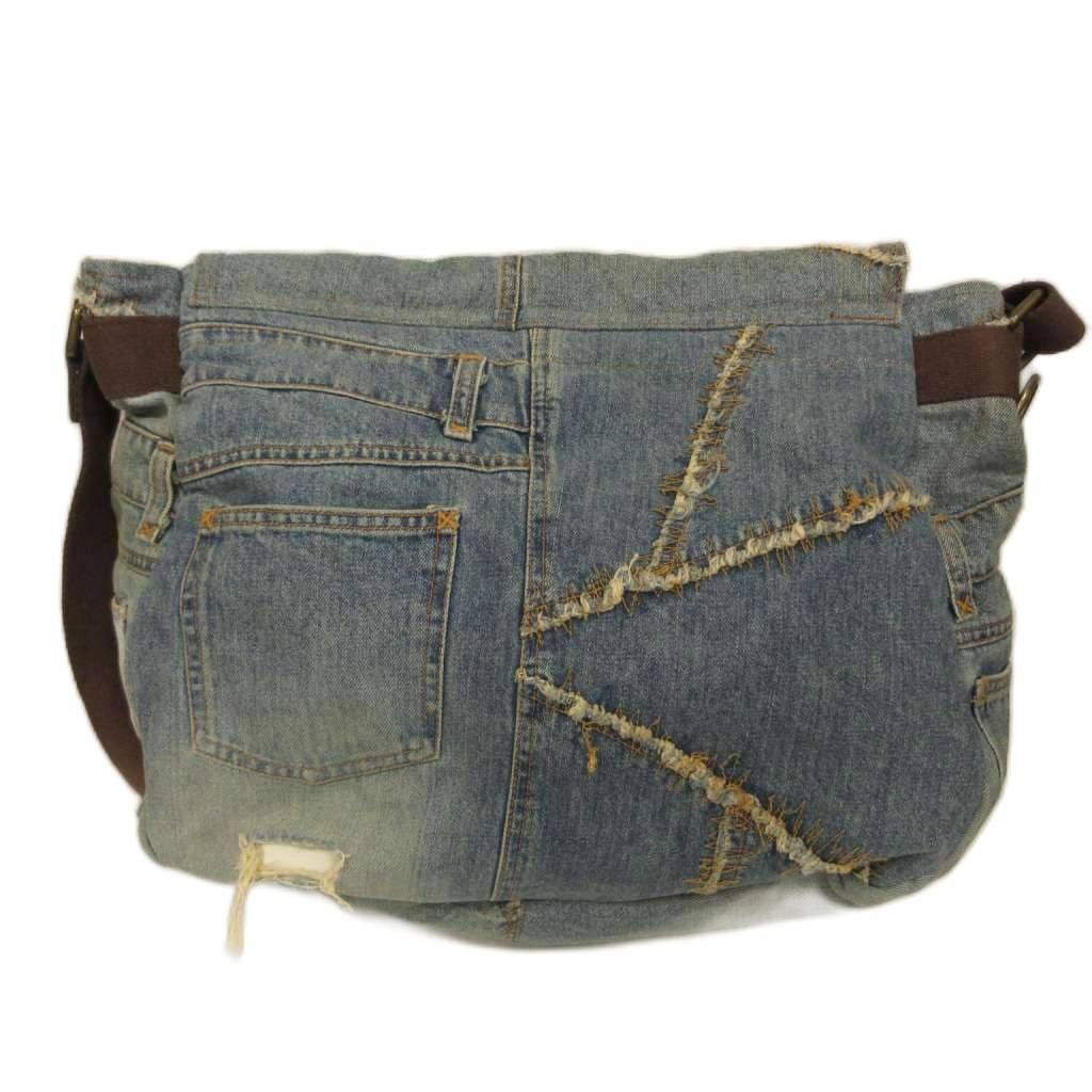 Dolce & Gabbana Denim Messenger Bag Distressed Studs Logo Indigo — view 2