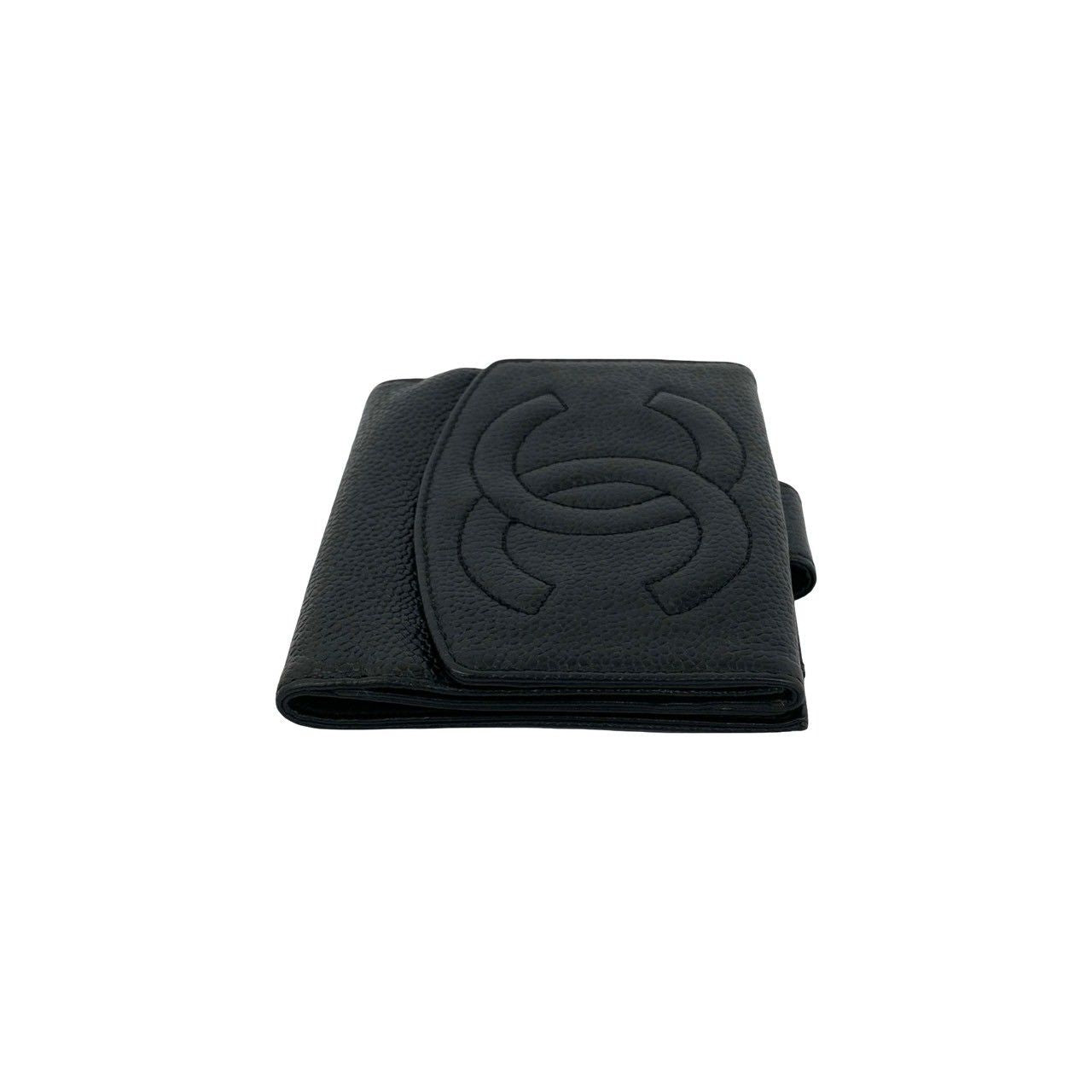 Chanel Vintage CC Logo Caviar Leather Bifold Wallet Mini Black — view 5