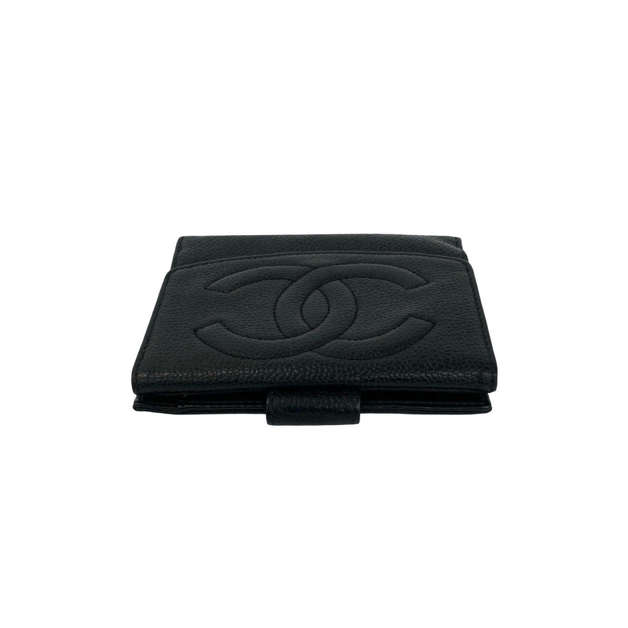 Chanel Vintage CC Logo Caviar Leather Bifold Wallet Mini Black — view 3