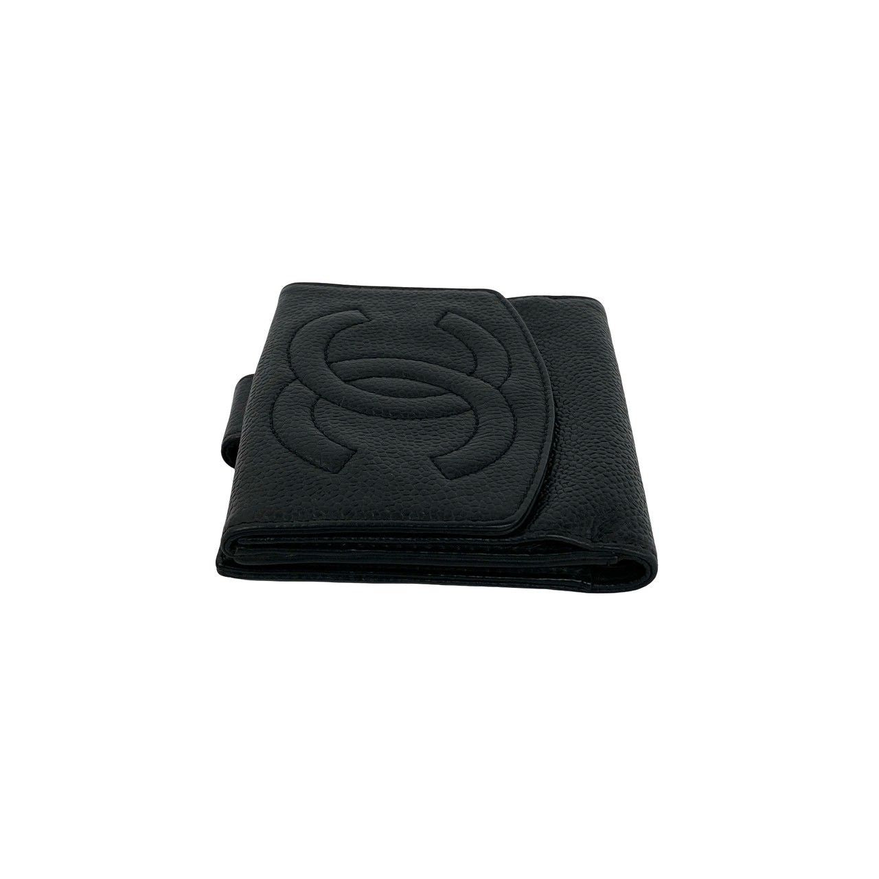 Chanel Vintage CC Logo Caviar Leather Bifold Wallet Mini Black — view 4