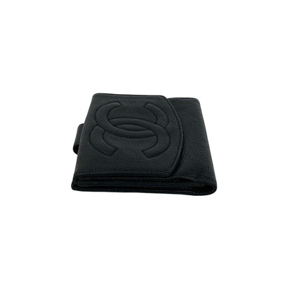 Chanel Vintage CC Logo Caviar Leather Bifold Wallet Mini Black — view 4