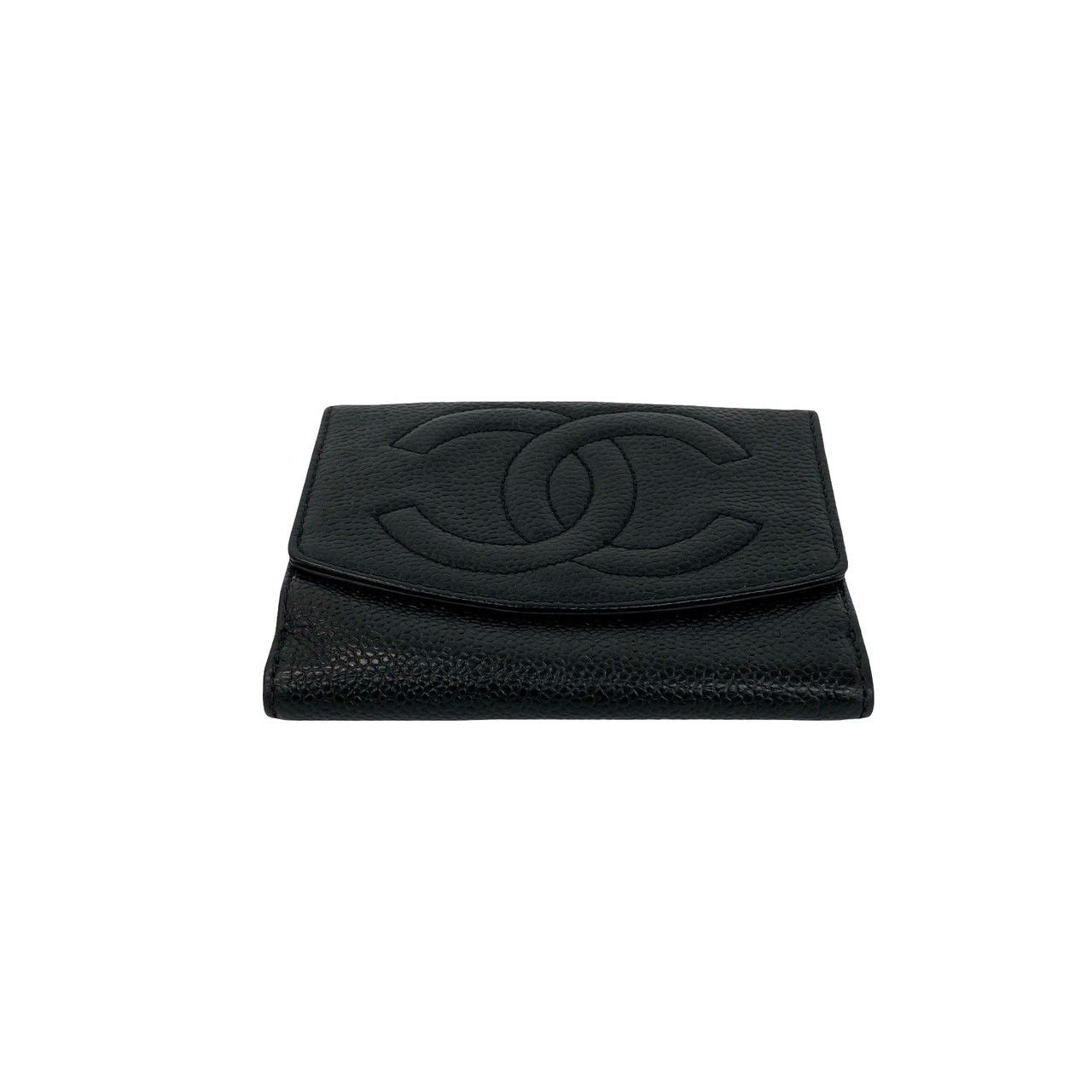 Chanel Vintage CC Logo Caviar Leather Bifold Wallet Mini Black — view 6