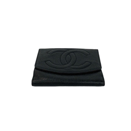 Chanel Vintage CC Logo Caviar Leather Bifold Wallet Mini Black — view 6