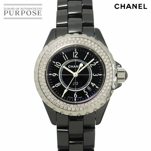 Chanel 33 mm Diamond Bezel Watch Black Ceramic Date Quartz