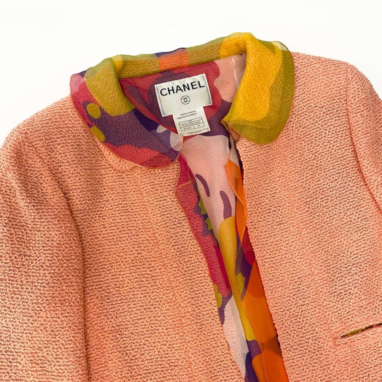 Chanel E8 Tweed Suit Jacket No Top Skirt 38 Orange Multicolor — view 6