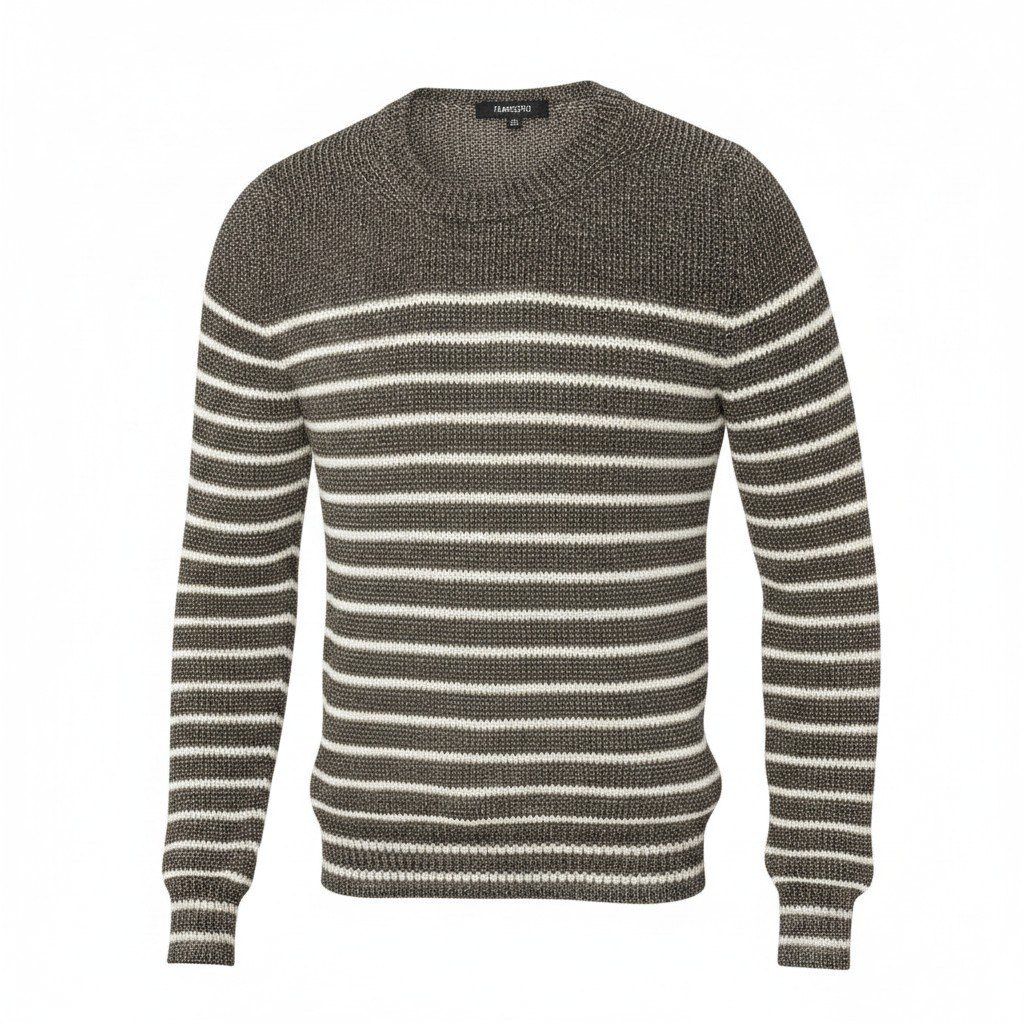 Gucci E8 Kept Long Sleeve Knit Sweater Border XS Brown White