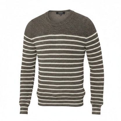 Gucci E8 Kept Long Sleeve Knit Sweater Border XS Brown White