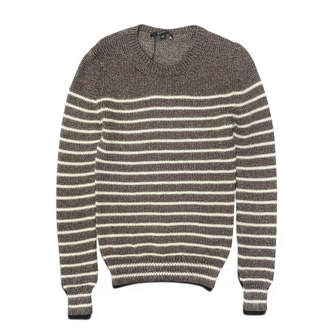 Gucci E8 Kept Long Sleeve Knit Sweater Border XS Brown White — view 2