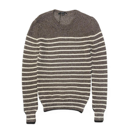 Gucci E8 Kept Long Sleeve Knit Sweater Border XS Brown White — view 2