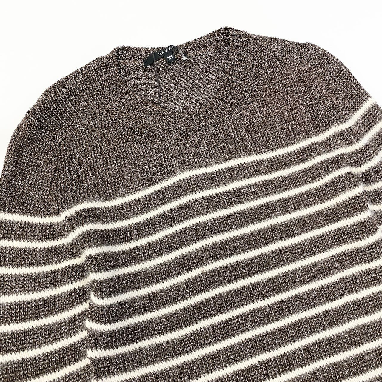 Gucci E8 Kept Long Sleeve Knit Sweater Border XS Brown White — view 4