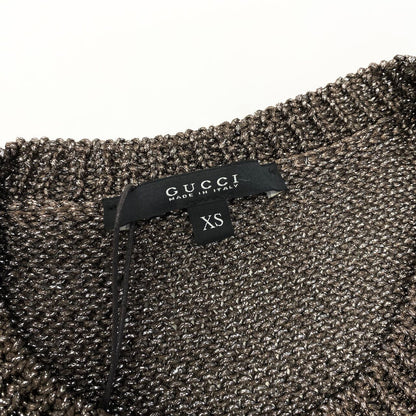 Gucci E8 Kept Long Sleeve Knit Sweater Border XS Brown White — view 7