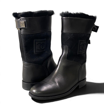 Chanel E8 Sports Back Zip Middle Boots 36.5 CC Logo — view 5
